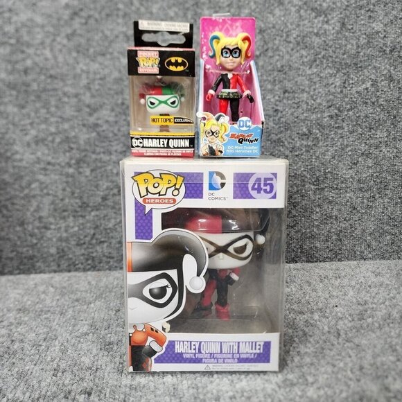 Lot Funko Pop! Vinyl DC Universe Harley Quinn with Mallet #45 + Keychain DC Mini - Picture 1 of 9